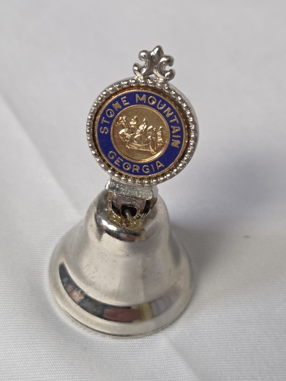 Vintage Georgia Silver Collectible Bell with Blue and Gold Emblem